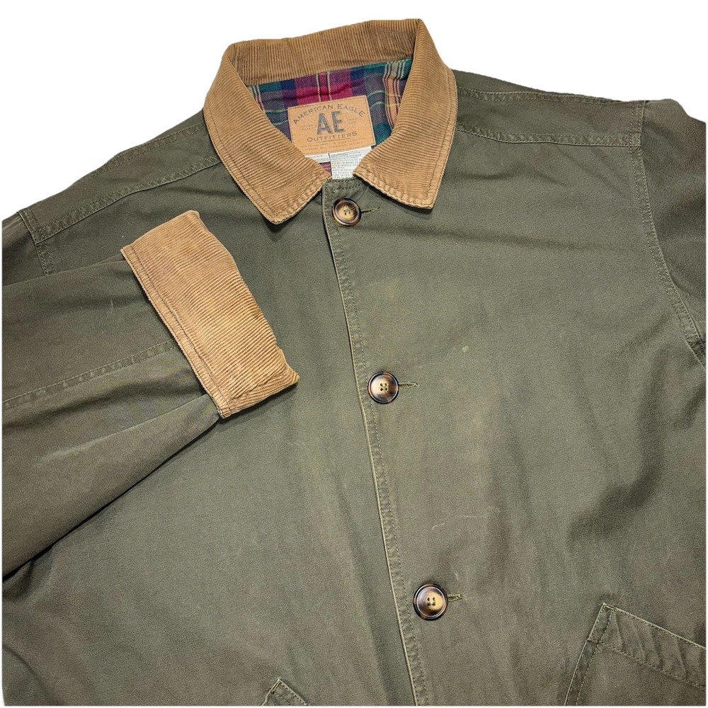 VTG American Eagle AE Plaid Lined Chore Barn Jacket Mens‎ L Corduroy Collar Cuff